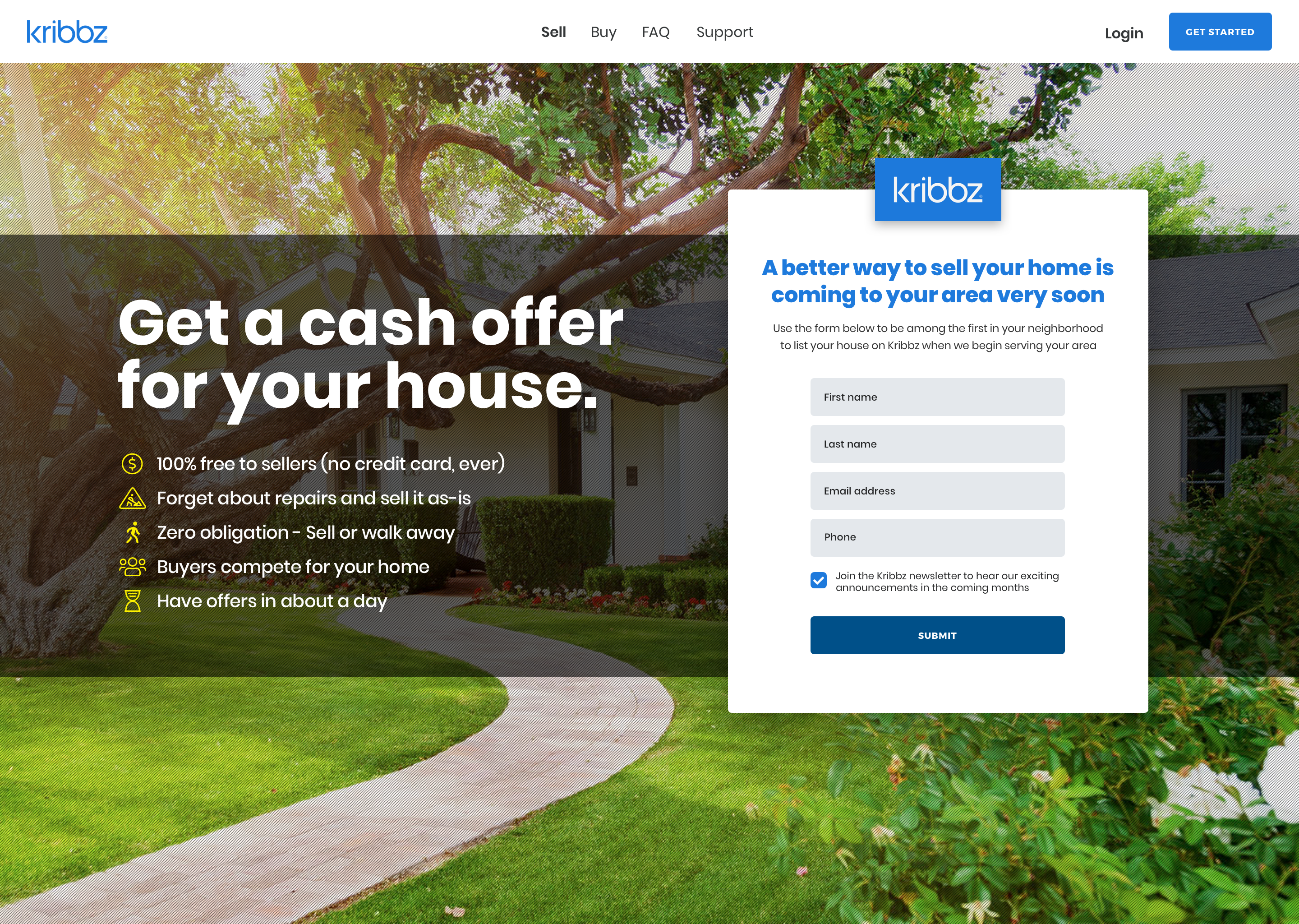 Kribbz seller landing page